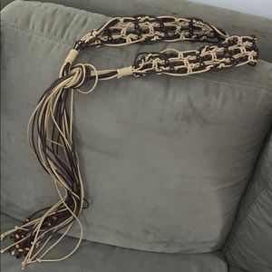 Crocheted pleather and cord boho belt